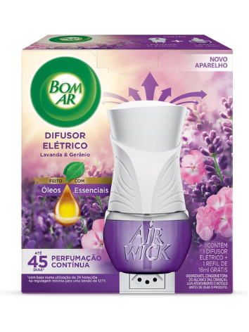 Bom Ar Difusor Elétrico Lavanda e Gerânio Aparelho + Refil