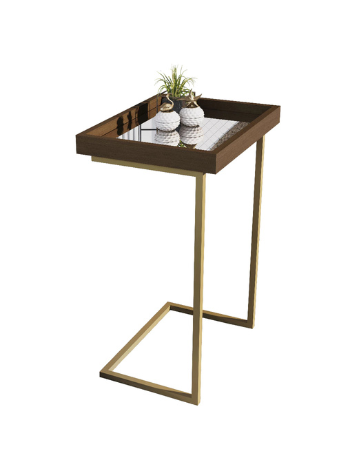 Mesa Lateral Espelhada com Pés de Ferro Apoio Sala Sofá Moderna Decoração Resistente e Elegante