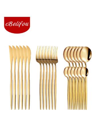 Belifou Kit 24 Jogo De Talheres Inoxidável 416 Suprimentos De Cozinha Talheres de Dourados Talheres