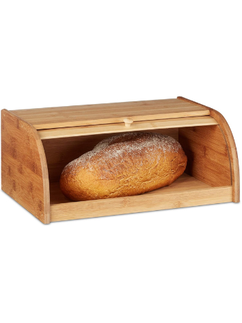 Porta Pão Bolo de Bambu Pequeno Multiuso com Tampa Retrátil Basculante