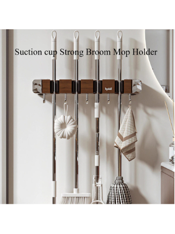 Montado Na Parede Mop & Vassoura Organizador Rack Titular Ventosa Forte Auto Banheiro Ferramentas De Limpeza Armazenamen