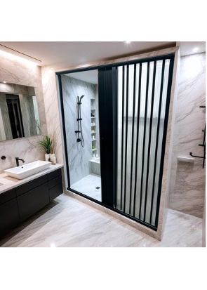 Box Para Banheiro de PVC 185x130cm Sanfonado Frontal BCF Preto