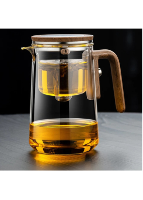 Chaleira Bule Infusor de Chá Vidro Borossilicato 800ml Aço Inox com Madeira Sistema Filtro Magnética