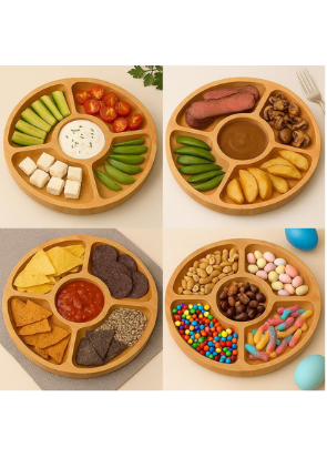 LYOR - Petisqueira de Bambu com 5 Divisórias Round 25cm x 25cm x 1,6cm