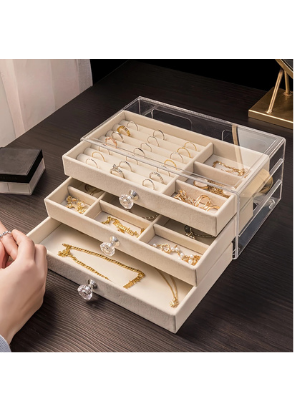 Porta Joias Acrílico Luxo Com 3 Camadas Brinco Anel Compartimento caixa de armazenamento de jóias -CX2020-1/W4