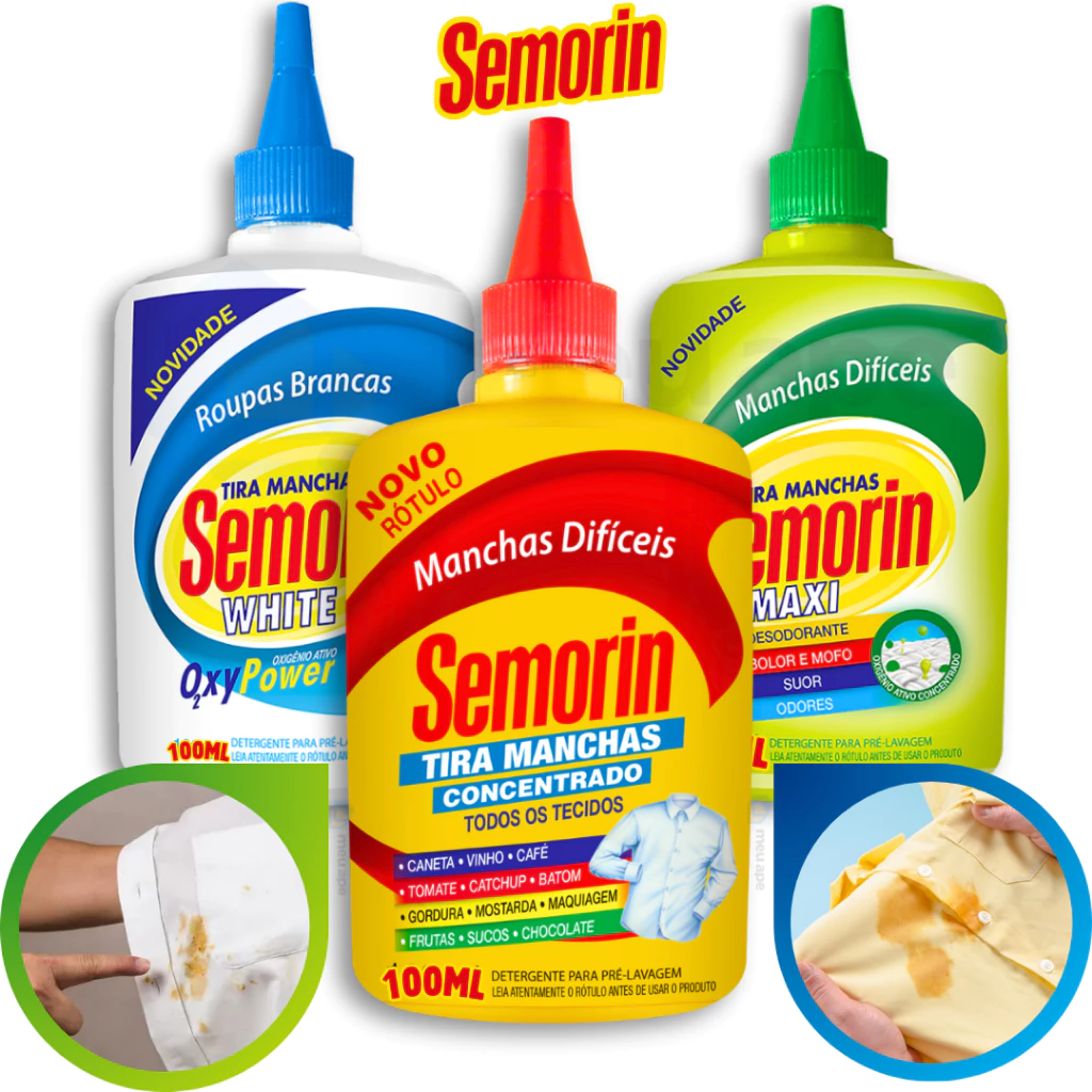 Tira Manchas Roupas Coloridas e Brancas Manchas de Mofo Gordura Caneta Semorin 100ml
