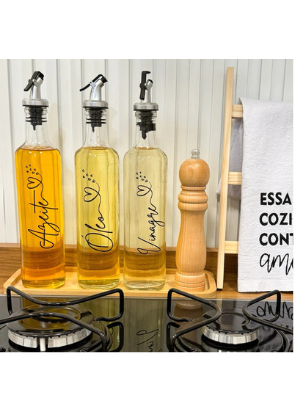 Galheteiro 3 peças - porta azeite e vinagre - 525 ml - porta azeite - cozinha - potes de mantimentos