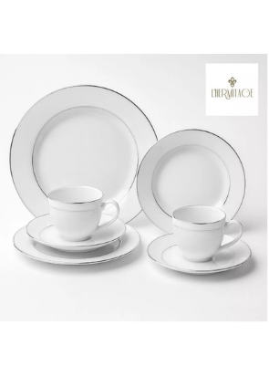 Aparelho de Jantar Porcelana 42 Peças Majesty Silver Jogo Jantar Mesa Posta Hermitage