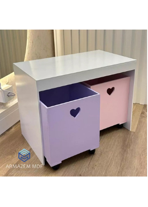 Organizador de Brinquedos Bancada Infantil 2 Gavetas Com Rodinhas em MDF