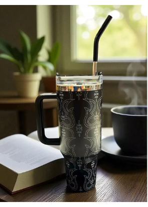 Copo Térmico Inox Alça Flip Straw SEM LOGO com canudo INOX 1200ml