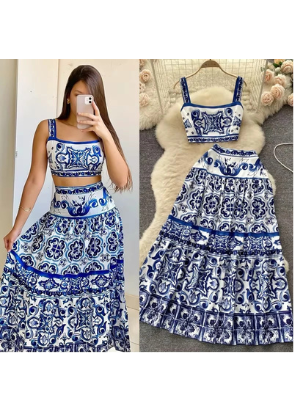 Novo design Bohemian Estilo temperamento elegante de duas peças com saia grande de pêndulo impresso